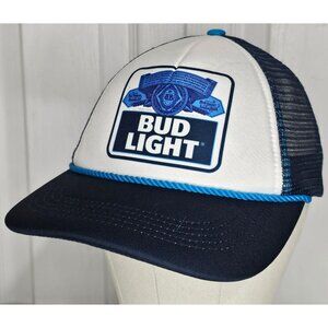 Bud Light Beer Rope Trucker Hat Snapback Cap Retro Baseball Cool Mesh Back Blue